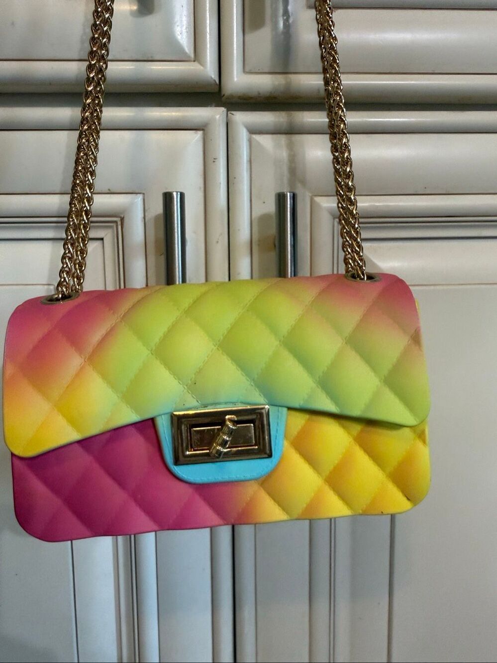 Rainbow Women's Quilted Jelly Chain Crossbody Shoulder Bag Multicolor Small